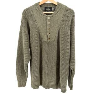 Vintage 90s RedHead Olive Green Waffle Knit Henley Sweater